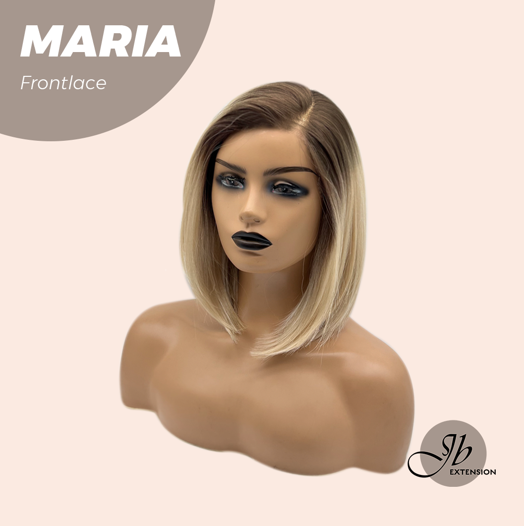JBEXTENSION 12 Inches Blonde With Dark Root Pre-Cut Side Part Frontlace Glueless Wig MARIA