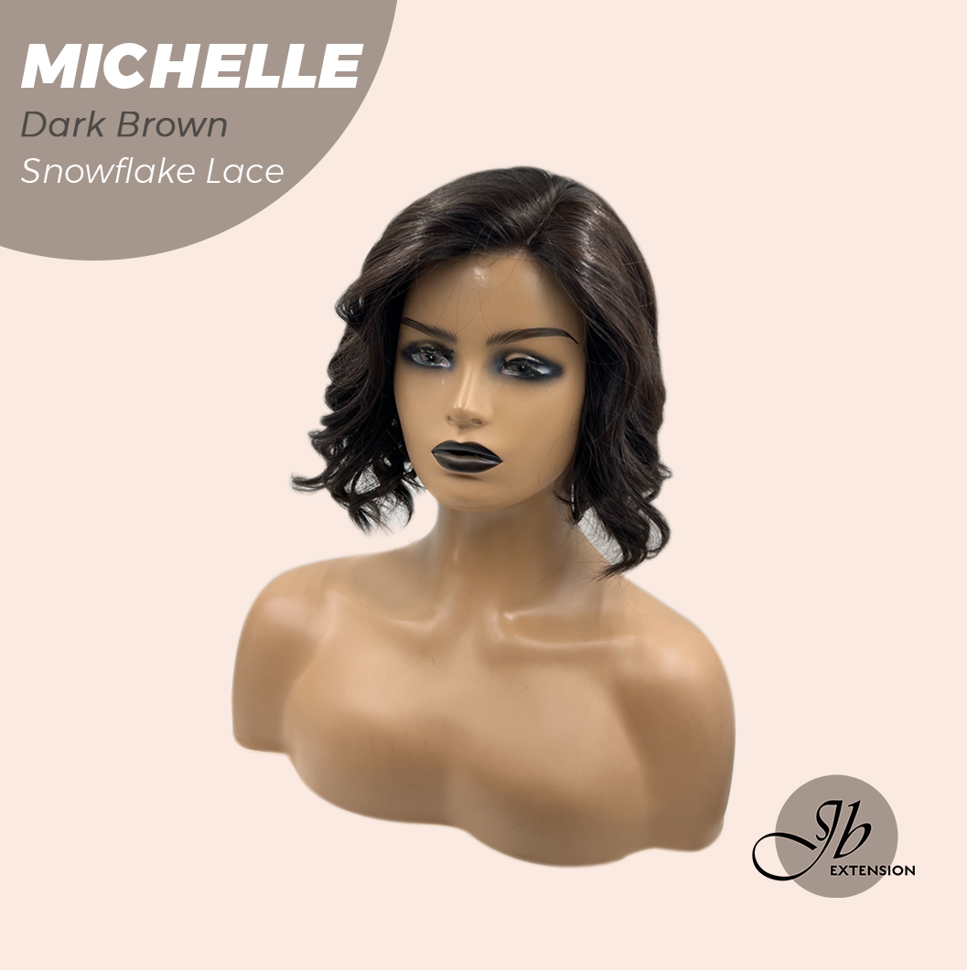 JBEXTENSION 10 Inches Dark Brown Pre-Cut Side Part Snowflake Lace Frontlace Glueless Wig MICHELLE DARK BROWN【BENDY EAR TABS】