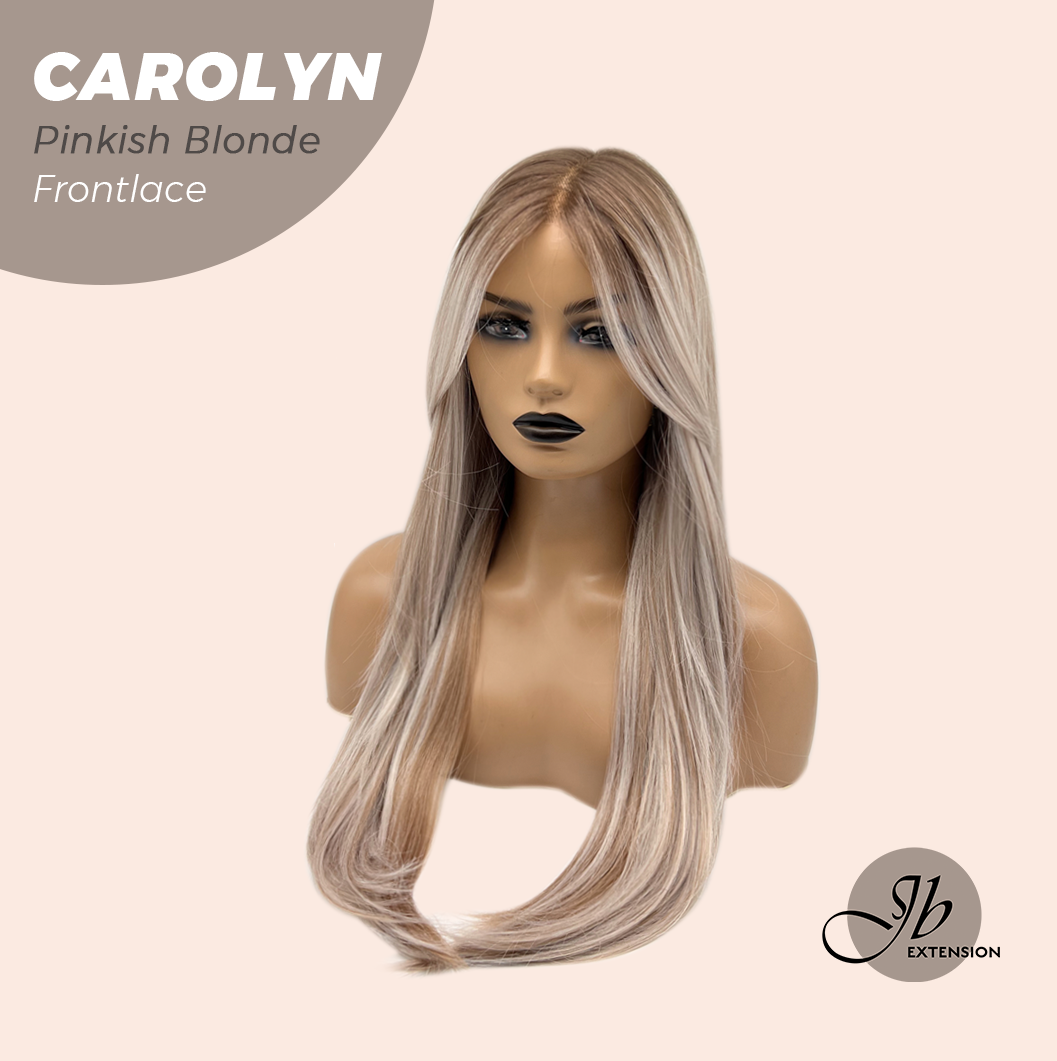 JBEXTENSION 26 Inches Straight Pinkish Blonde Highlight Pre-Cut Frontlace Glueless Wig CAROLYN