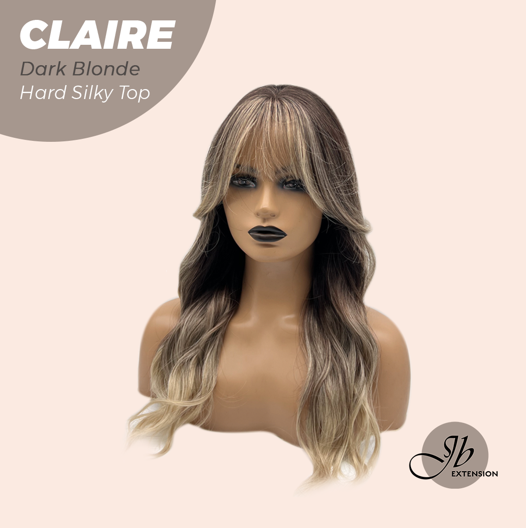 JBEXTENSION 22 Inches Scalpiana Dark Blonde 3.5X4 Hard Silky Top Natural Scalp Effect Women Wig With Bangs CLAIRE SILKY TOP DARK BLONDE