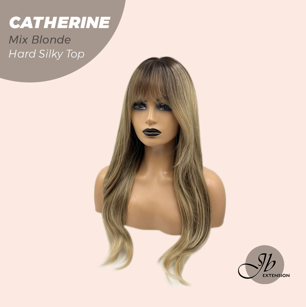 JBEXTENSION 25 Inches Scalpiana Mix Blonde 3.5X4 Hard Silky Top Natural Scalp Effect Wig With Bangs CATHERINE MIX BLONDE