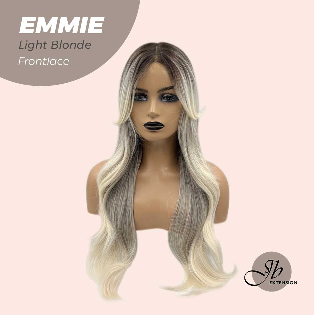 JBEXTENSION 26 Inches Curly Balayage Light Blonde With Dark Root Wig Pre-Cut Frontlace Glueless Wig EMMIE LIGHT BLONDE