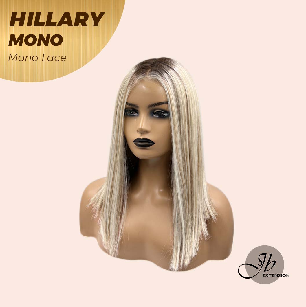 JBEXTENSION HILLARY MONO Monofilament Handmade Wig 6X5 Full Monofilament Hand Tied Top Wig 16 Inches Blonde With Dark Root Straight Mono Lace Wig With Anti-slip Silicone Strips Glueless Wig Hillary Mono【BENDY EAR TABS】