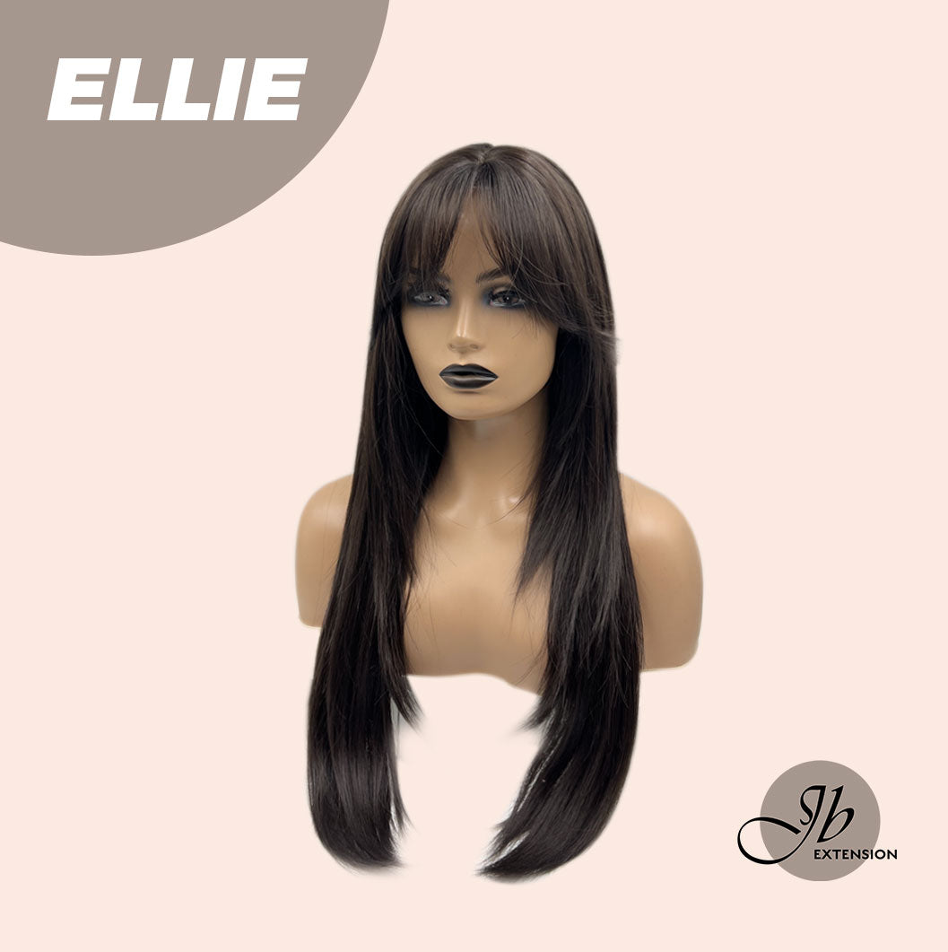 JBEXTENSION 26 Inches Tea Black Darkest Brown Wolf Cut Wig With Bangs ELLIE