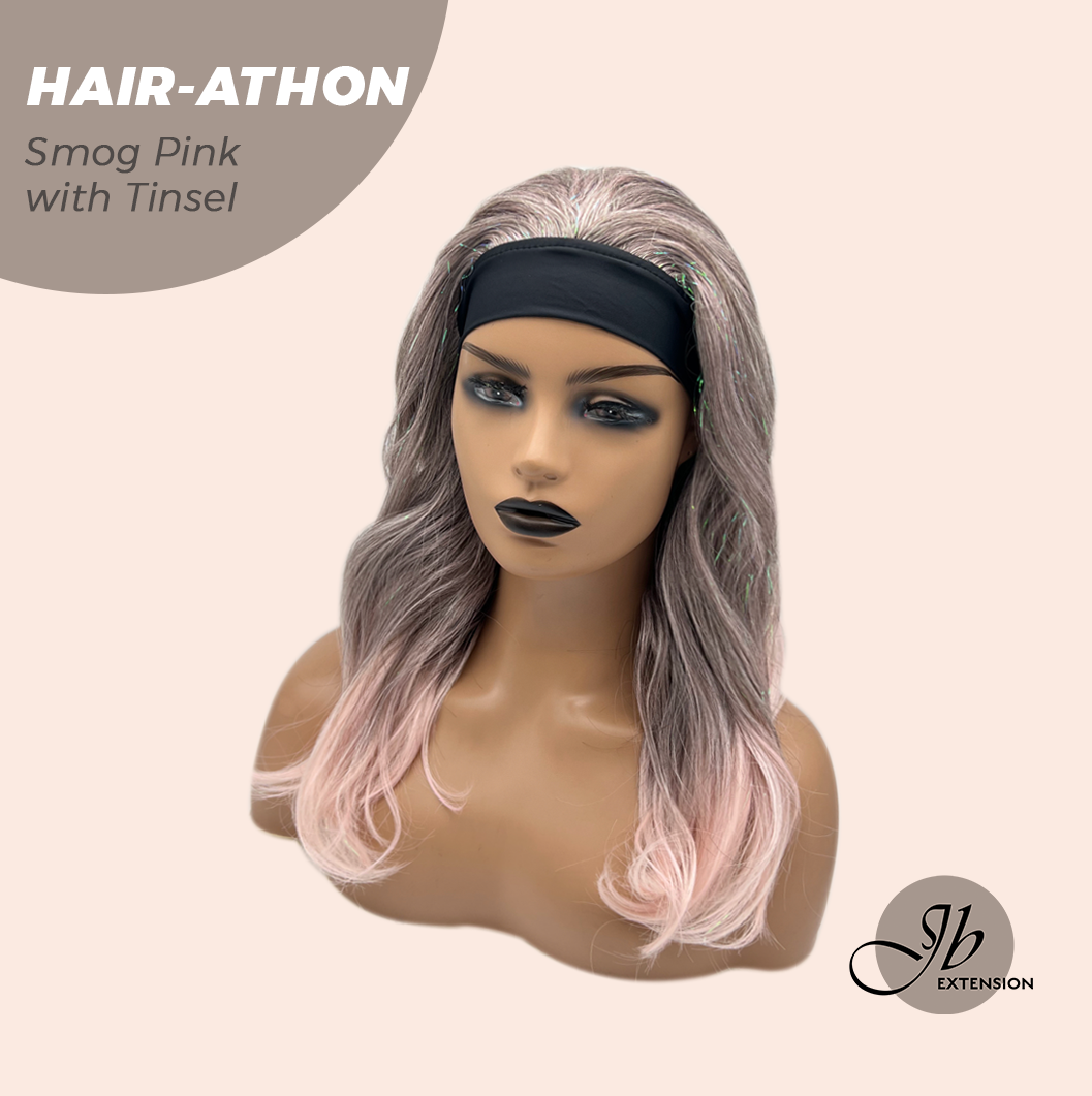 JBEXTENSION 18 Inches Curly Smog Pink with Tinsel Headband Wig HAIR-ATHON - SMOG PINK WITH TINSEL