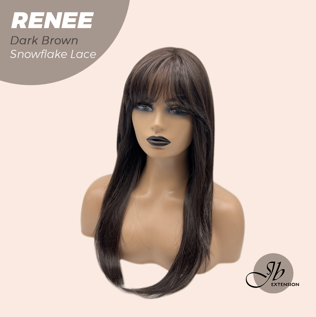 JBEXTENSION 21 Inches Dark Brown Pre-Cut T Part Snowflake Lace Frontlace Glueless Wig RENEE DARK BROWN【BENDY EAR TABS】