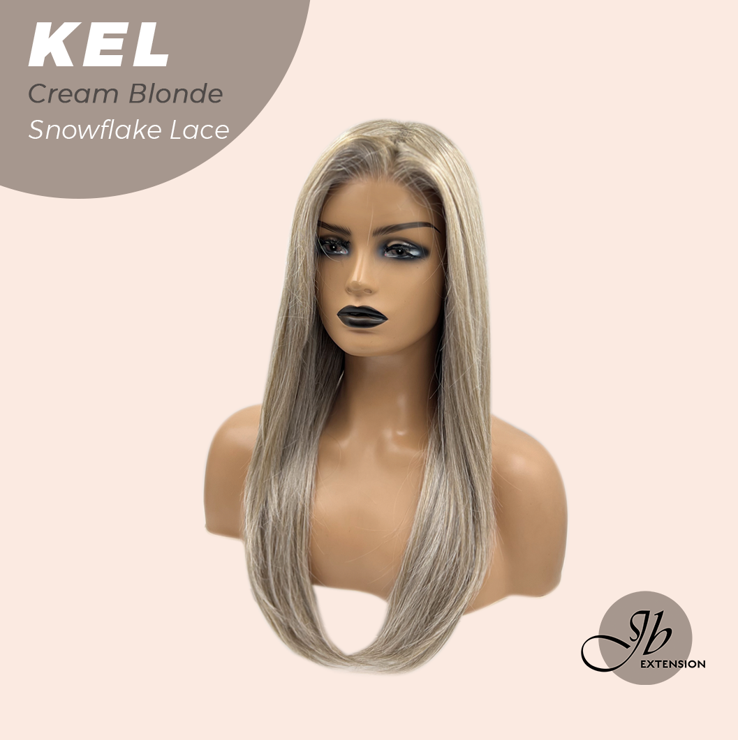 JBEXTENSION 22 Inches Cream Blonde Pre-Cut Snowflake Lace Frontlace Glueless Wig KEL CREAM BLONDE【PERMATEASE】【BENDY EAR TABS】- M/L
