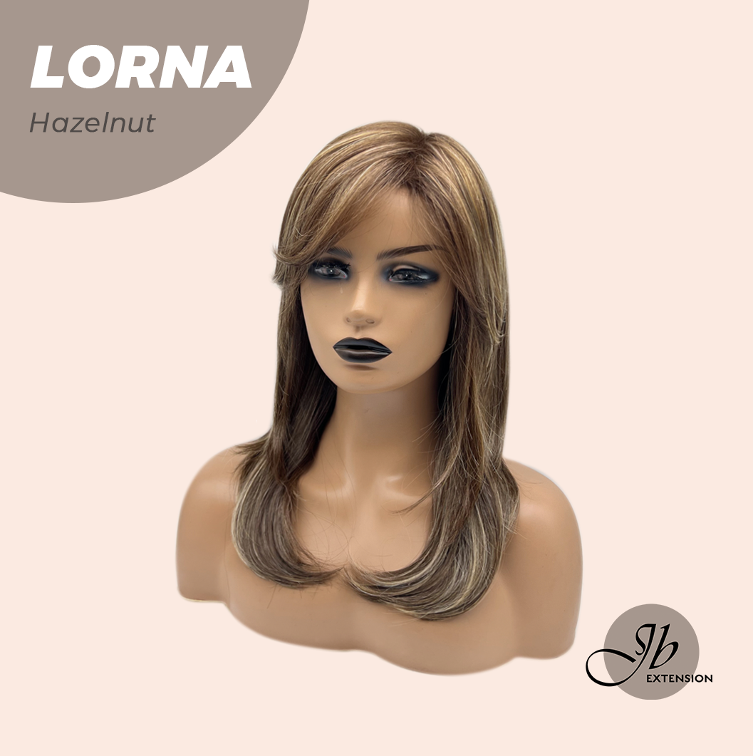 JBEXTENSION 18 Inches Hazelnut Blonde Highlight Curly Women Fashion Full Machine Wig With Bangs LORNA HAZELNUT【PLUS PERMATEASE】【BENDY EAR TABS】