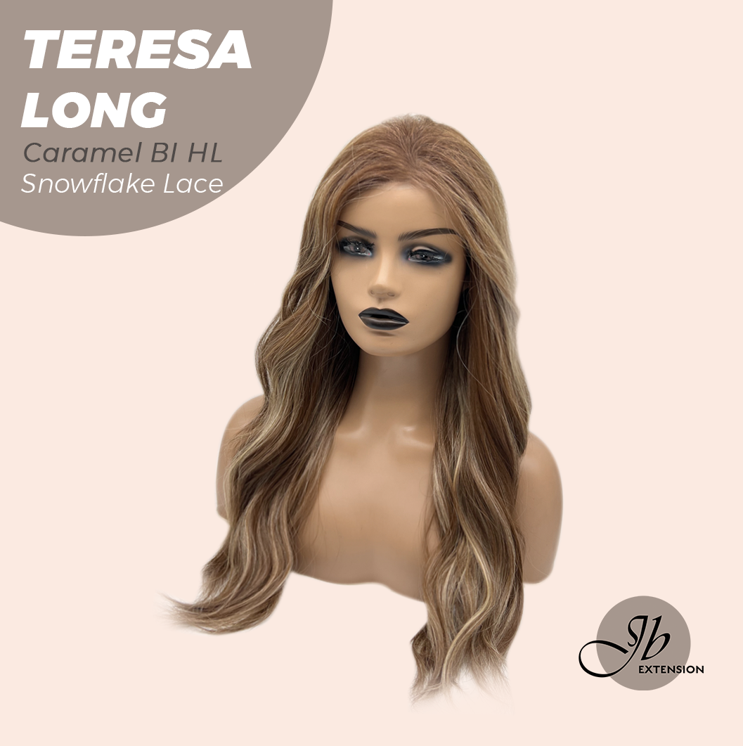 [PRE-ORDER] JBEXTENSION 22 Inches Long Caramel Blonde Highlight Pre-Cut Snowflake Lace Frontlace Glueless Wig TERESA LONG CARAMEL BLONDE HIGHLIGHT【PERMATEASE】【BENDY EAR TABS】
