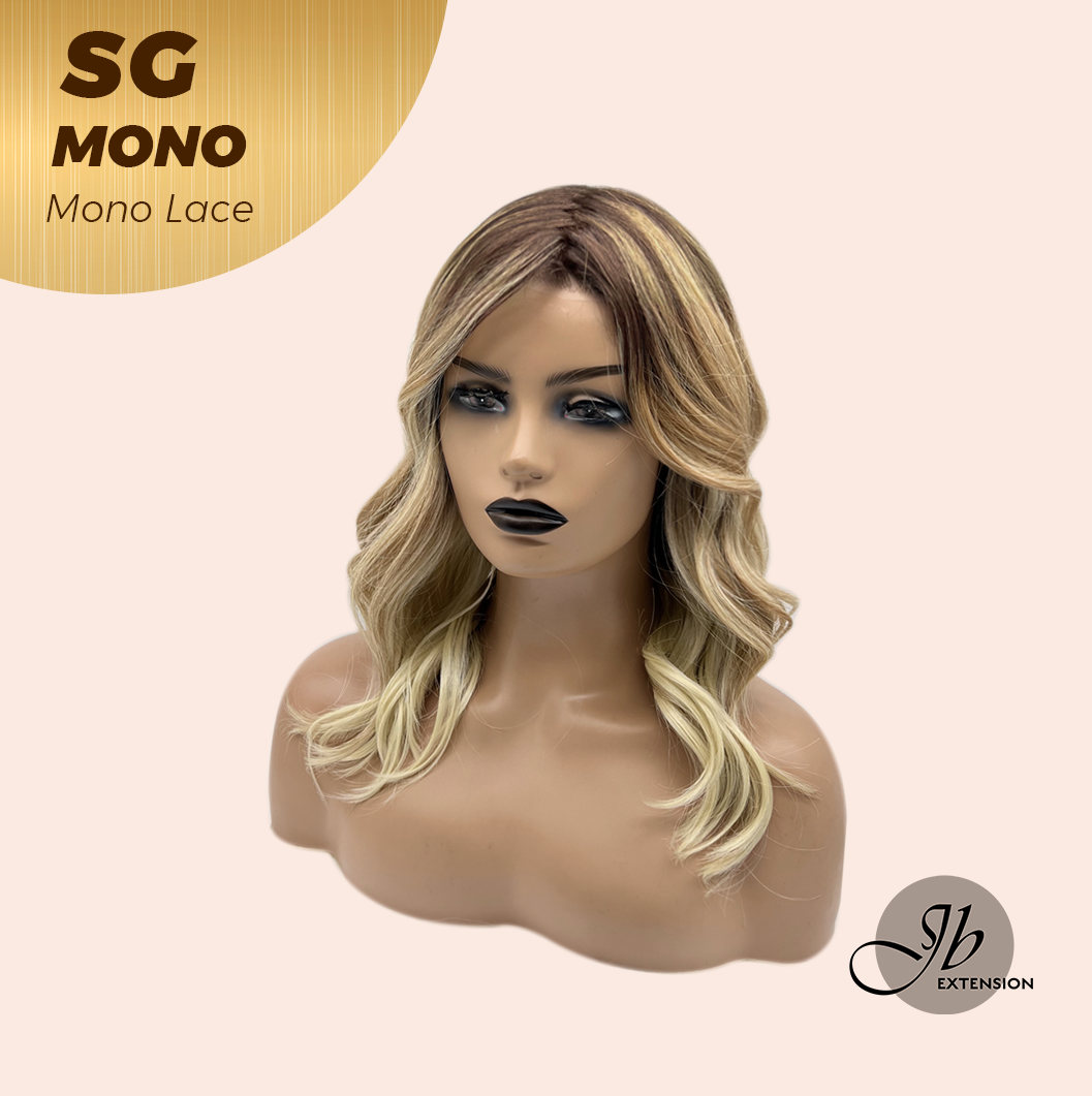 JBEXTENSION SG MONO Monofilament Handmade Wig 6X5 Full Monofilament Hand Tied Top Wig 15 Inches Sunset Blonde Mono Lace Wig With Anti-slip Silicone Strips Glueless Wig SG MONO【BENDY EAR TABS】
