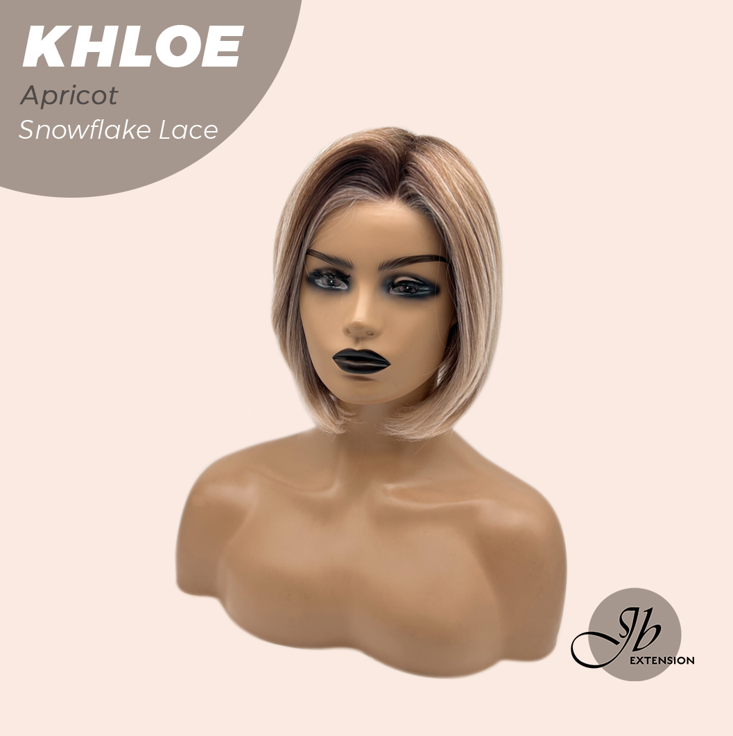 JBEXTENSION 12 Inches Bob Cut Apricot Pre-Cut Snowflake Lace Frontlace Glueless Wig KHLOE APRICOT【PERMATEASE】【BENDY EAR TABS】- S/M