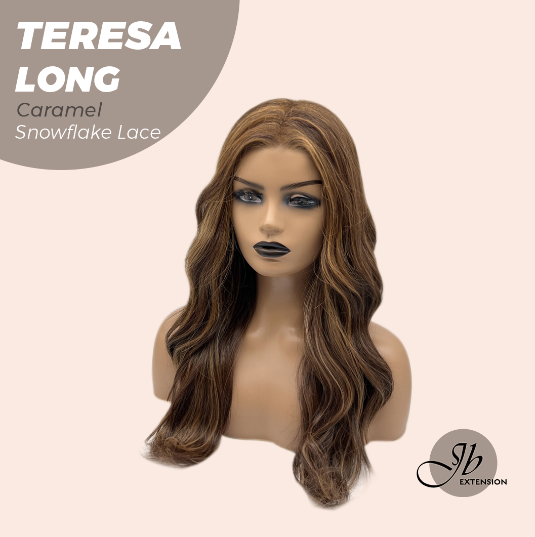JBEXTENSION 22 Inches Long Caramel Pre-Cut Snowflake Lace Frontlace Glueless Wig TERESA LONG CARAMEL【PERMATEASE】【BENDY EAR TABS】