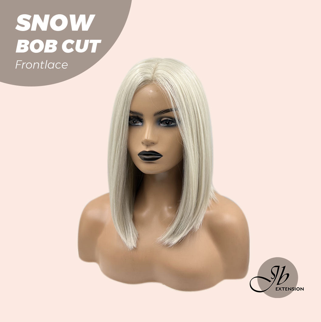 JBEXTENSION 14 Inches Bob Cut White Grey Pre-Cut Frontlace Glueless Wig SNOW BOB CUT