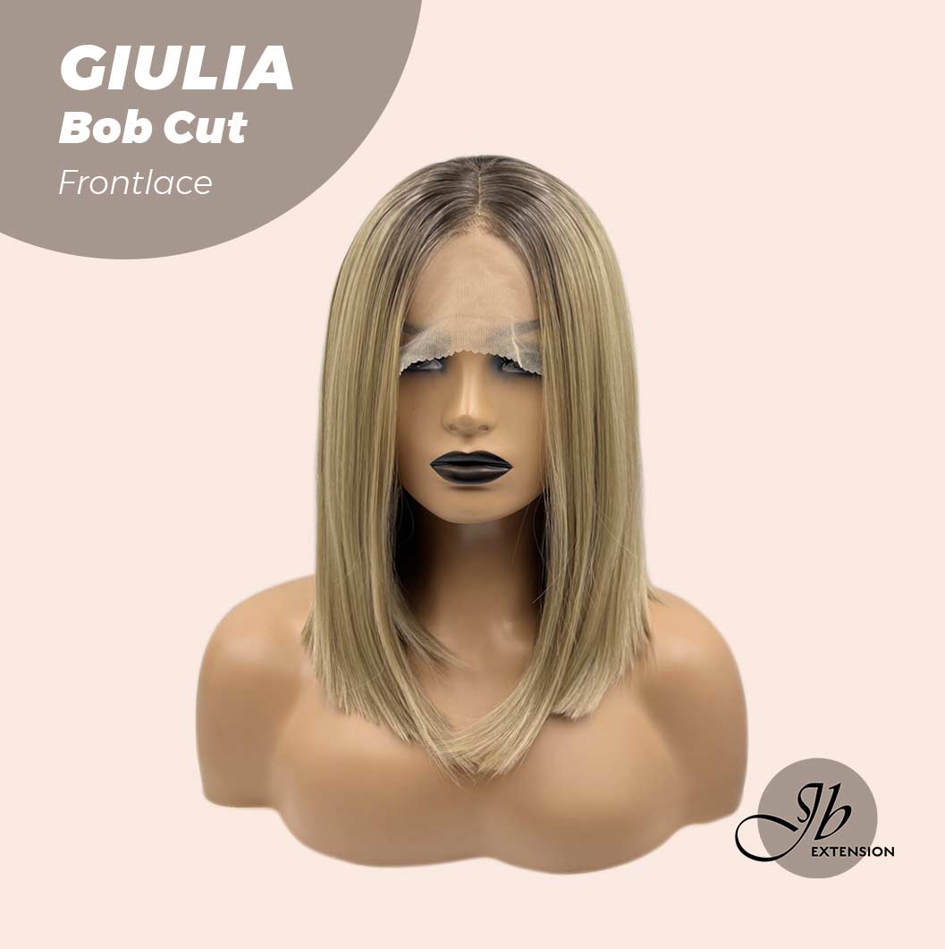 JBEXTENSION 14 Inches Bob Cut Balayage Blonde With Dark Root Frontlace Glueless Wig GIULIA BOB (FREE PARTING)