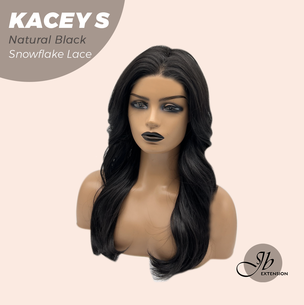 JBEXTENSION 20 Inches Natural Black Pre-Cut Snowflake Lace Frontlace Glueless Wig KACEY S NATURAL BLACK【PERMATEASE】【BENDY EAR TABS】- M/L