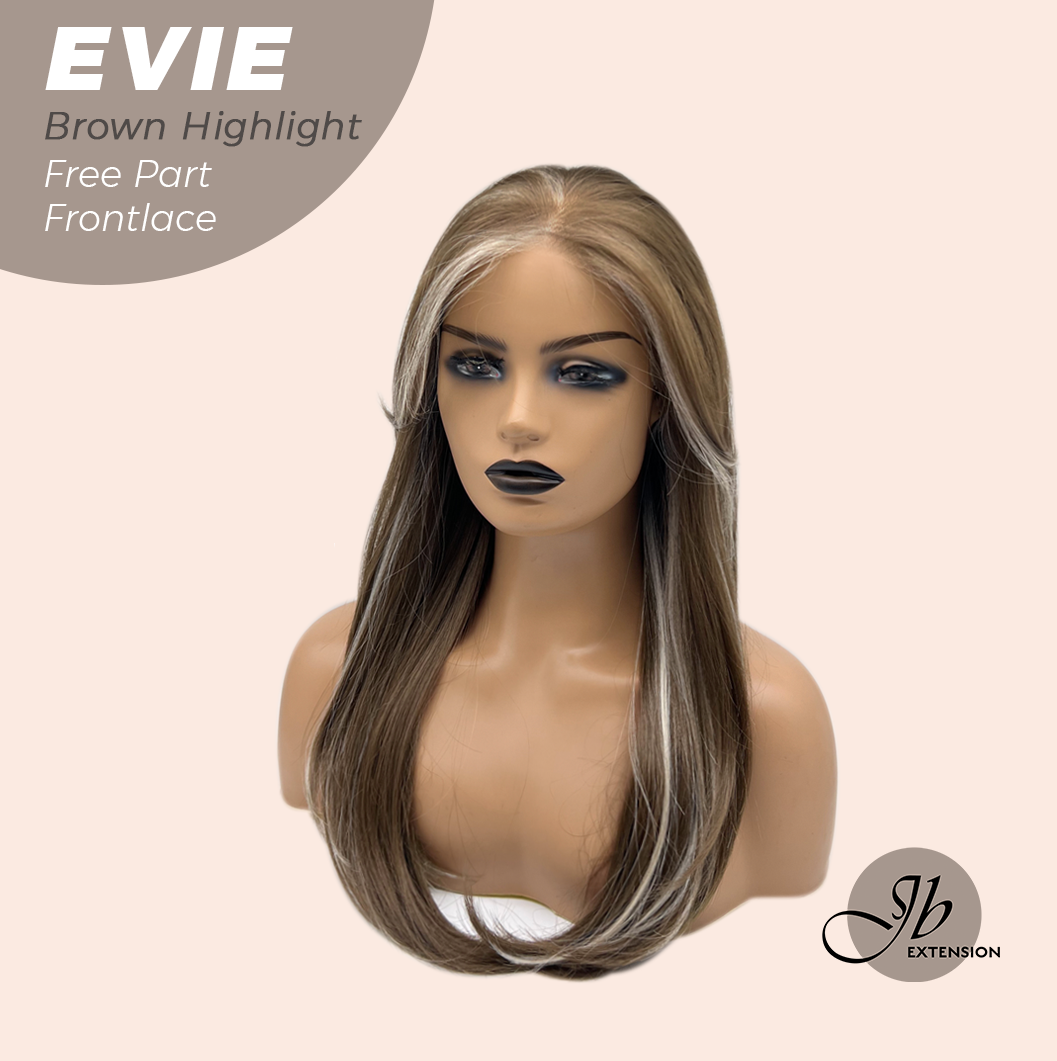 JBEXTENSION 22 Inches Brown with Blonde Highlight Pre-Cut Free Part Frontlace Glueless Wig EVIE BROWN HIGHLIGHT