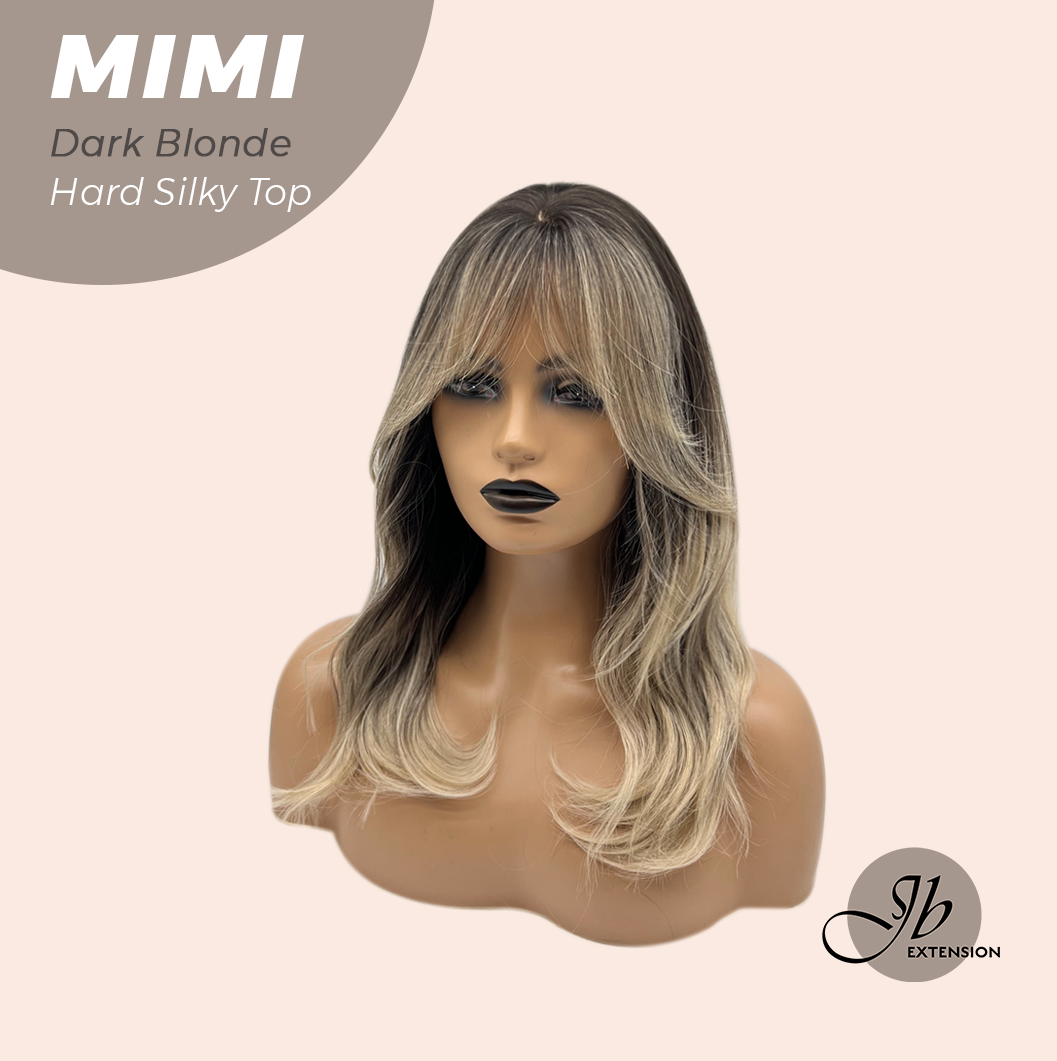 JBEXTENSION 16 Inches Scalpiana 3.5X4 Hard Silky Top Natural Scalp Effect Dark Blonde Body Wave Wig With Bangs Wig MIMI SILK TOP DARK BLONDE
