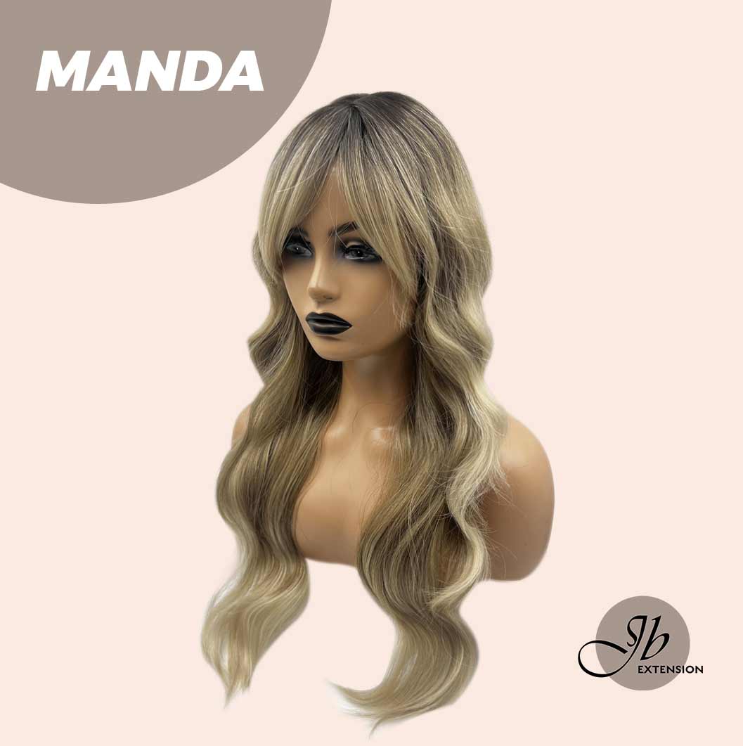 Get the Influencer Look with JBEXTENSION 26 Inches Mix Blonde With Dark Root Body Wave With Bangs MANDA