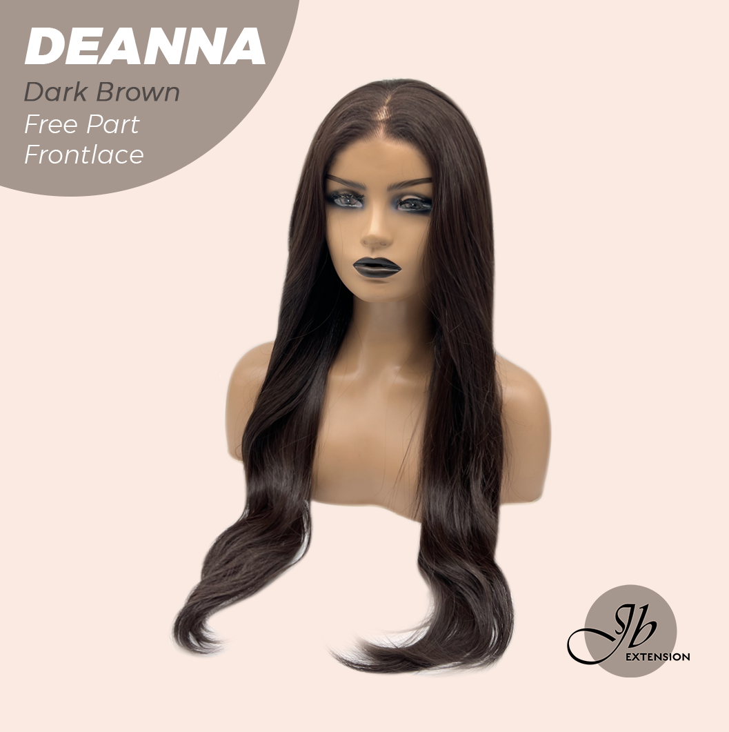 JBEXTENSION 28 Inches Long Dark Brown Curly Pre-Cut Free Part Frontlace Glueless Wig DEANNA DARK BROWN