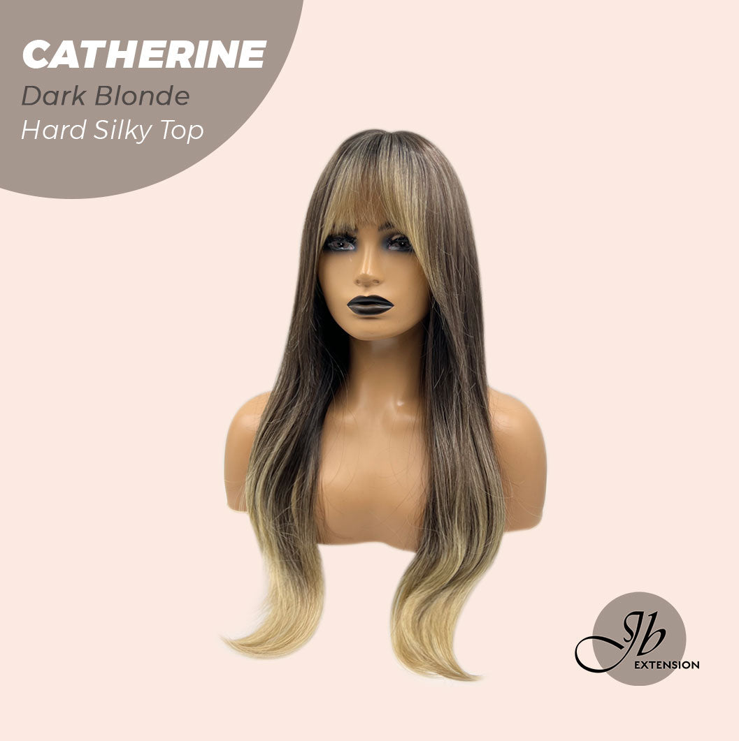 JBEXTENSION 25 Inches Scalpiana Dark Blonde 3.5X4 Hard Silky Top Natural Scalp Effect Wig With Bangs CATHERINE DARK BLONDE