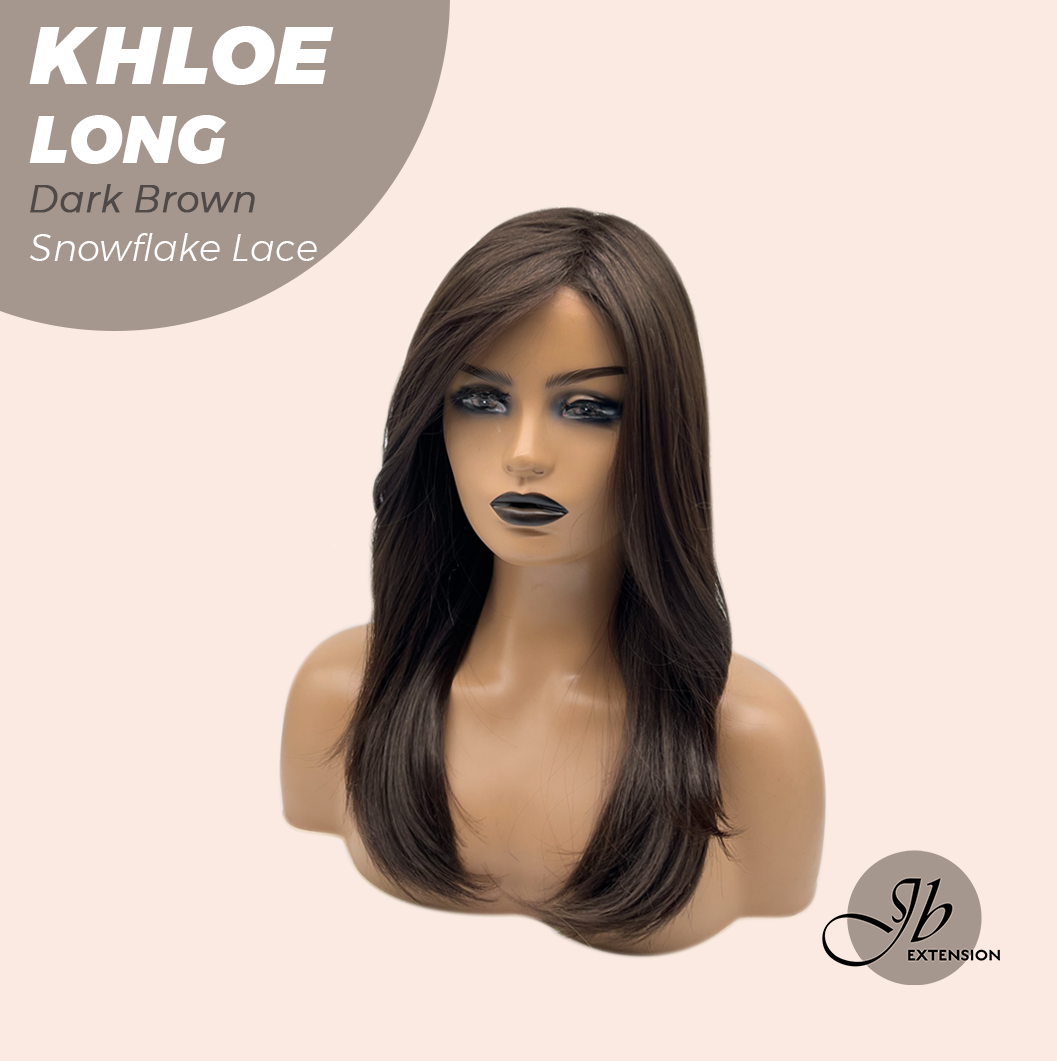 JBEXTENSION 18 Inches Dark Brown Pre-Cut Snowflake Lace Frontlace Glueless Wig KHLOE LONG DARK BROWN【PERMATEASE】【BENDY EAR TABS】