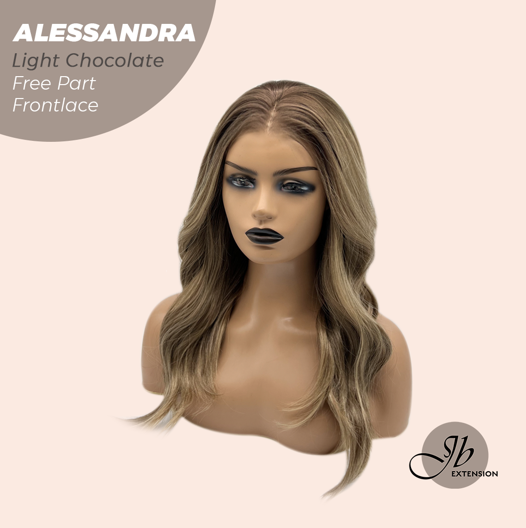 JBEXTENSION 20 Inches Light Chocolate Curly Fiber X, Tangle Less Pre-Cut Free Part Frontlae Glueless Wig ALESSANDRA LIGHT CHOCOLATE