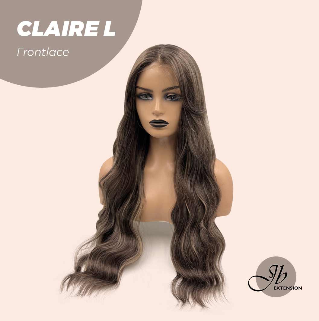 JBEXTENSION 26 Inches Body Wave Brown With Highlight Pre-Cut Frontlace Glueless Wig CLAIRE LACE L