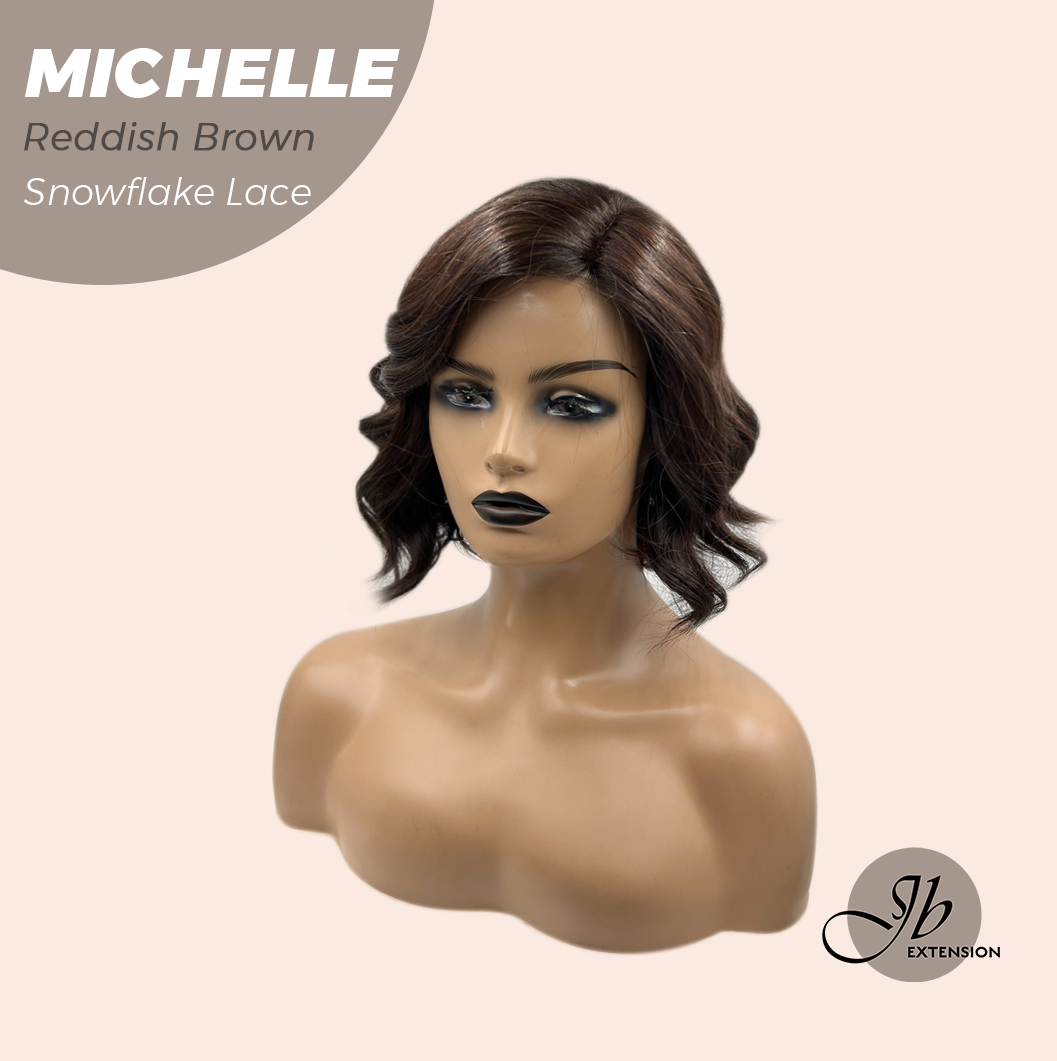 JBEXTENSION 10 Inches Reddish Brown Pre-Cut Side Part Snowflake Lace Frontlace Glueless Wig MICHELLE REDDISH BROWN【BENDY EAR TABS】
