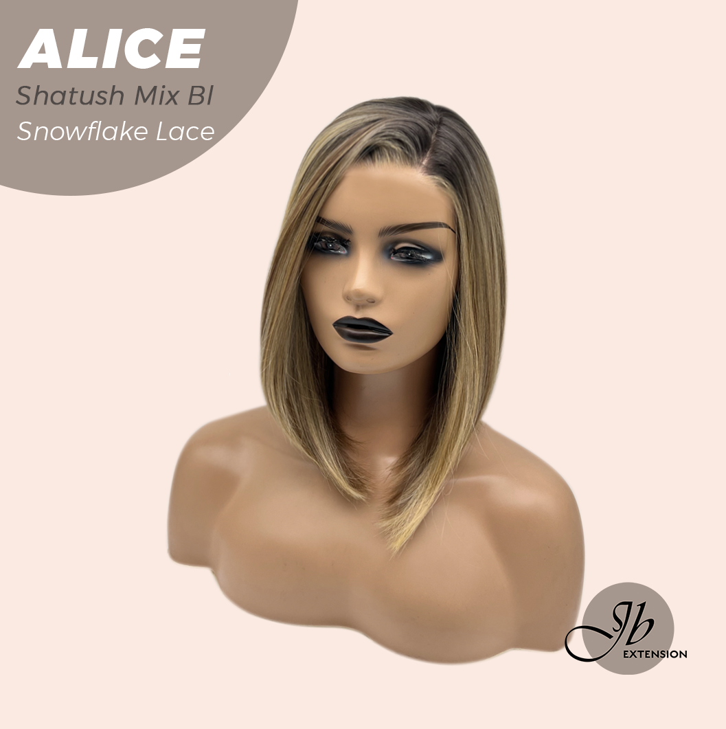 JBEXTENSION 12 Inches Shatush Mix Blonde Pre-Cut Side Part Snowflake Lace Frontlace Glueless Wig ALICE SHATUSH MIX BLONDE【BENDY EAR TABS】- S/M