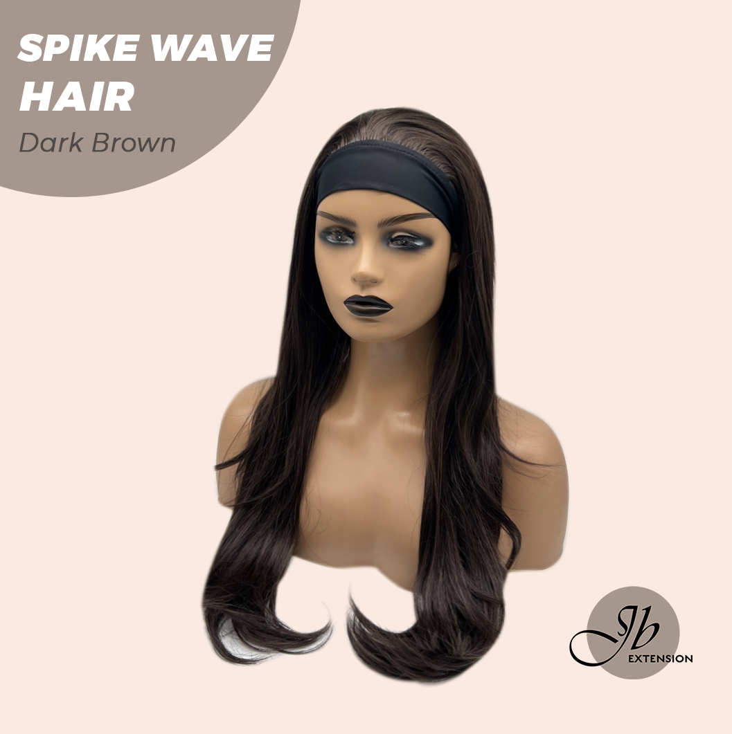 JBEXTENSION 24 Inches Long Curly Hair Dark Brown Headband Wig SPIKE WAVE HAIR - DARK BROWN