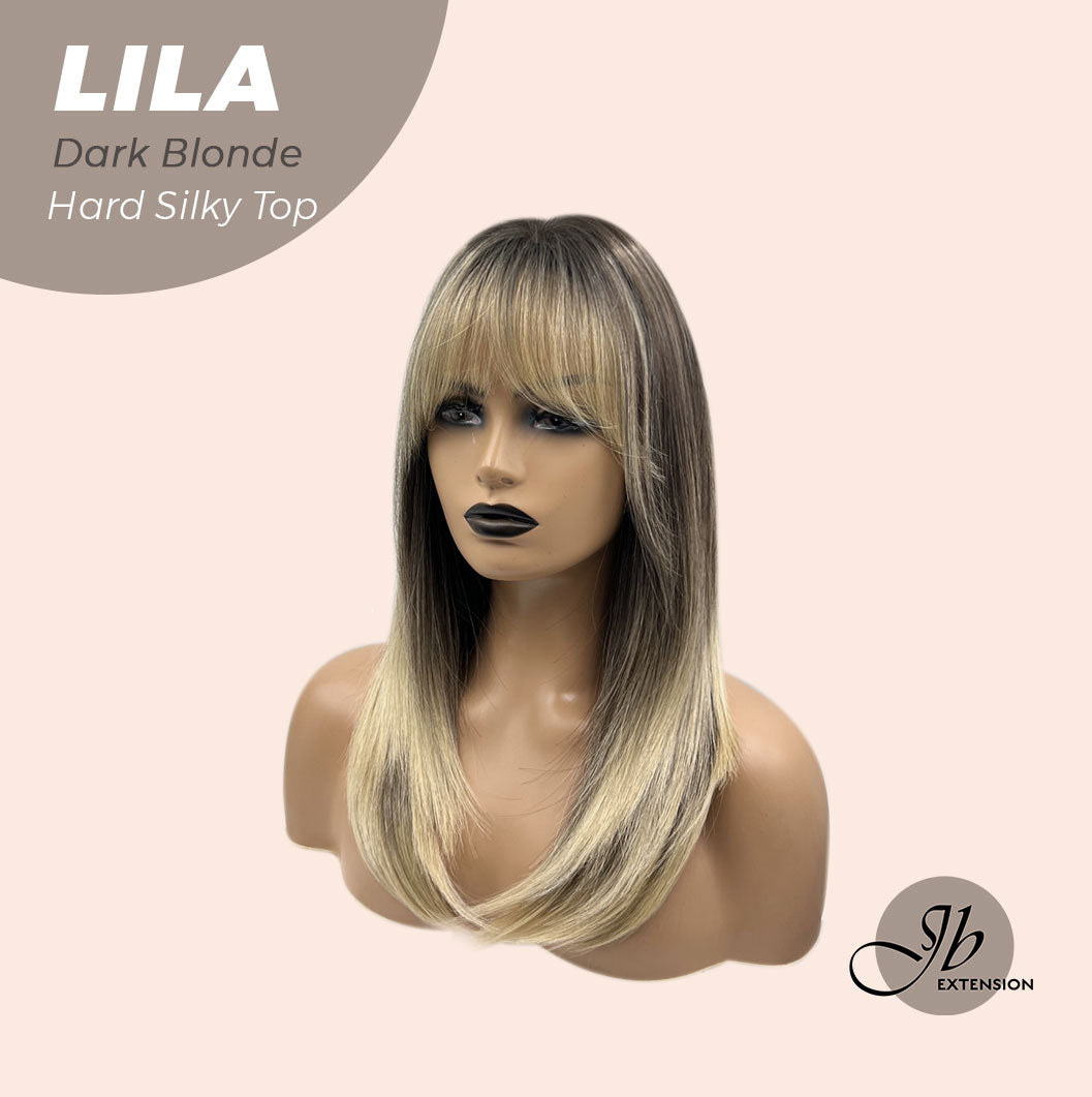 JBEXTENSION 20 Inches Scalpiana Blonde Wolf Cut 3.5X4 Hard Silky Top Natural Scalp Effect Wig With Bangs LILA DARK BLONDE
