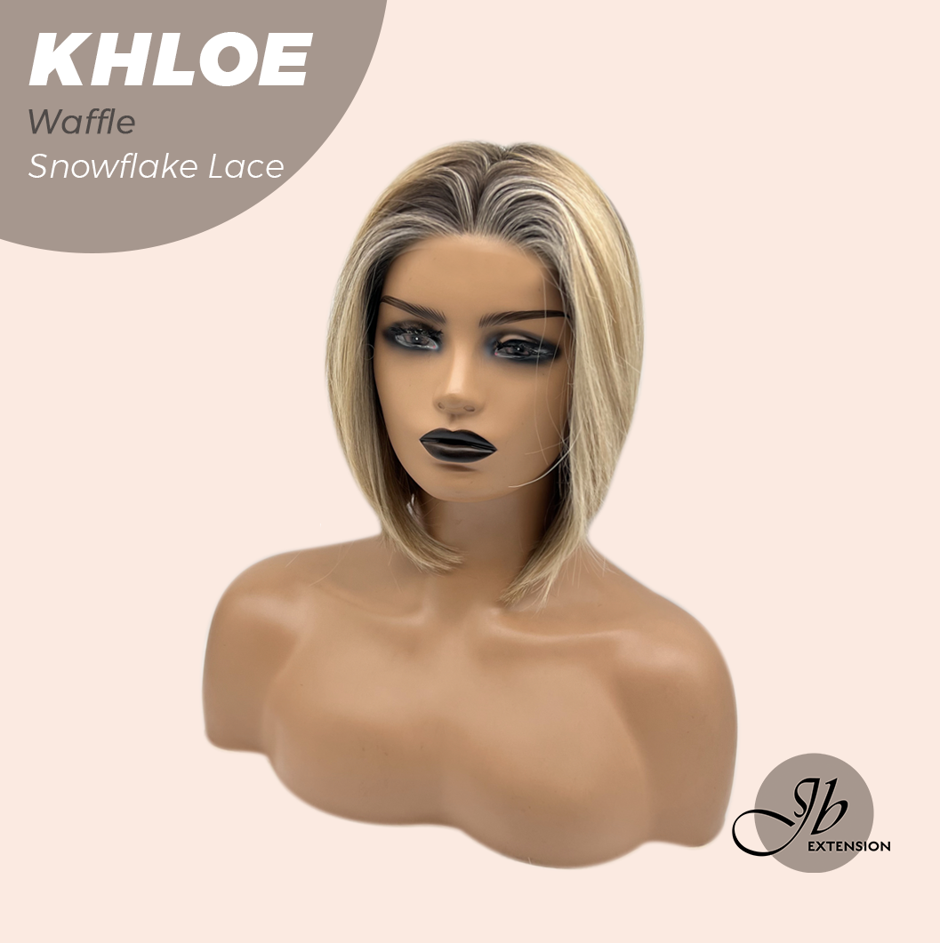 JBEXTENSION 12 Inches Bob Cut Waffle Pre-Cut Snowflake Lace Frontlace Glueless Wig KHLOE WAFFLE【PERMATEASE】【BENDY EAR TABS】- M/L