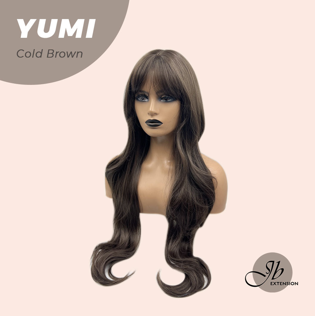 JBEXTENSION 30 Inches Long Cold Brown Wig With Bangs YUMI BROWN
