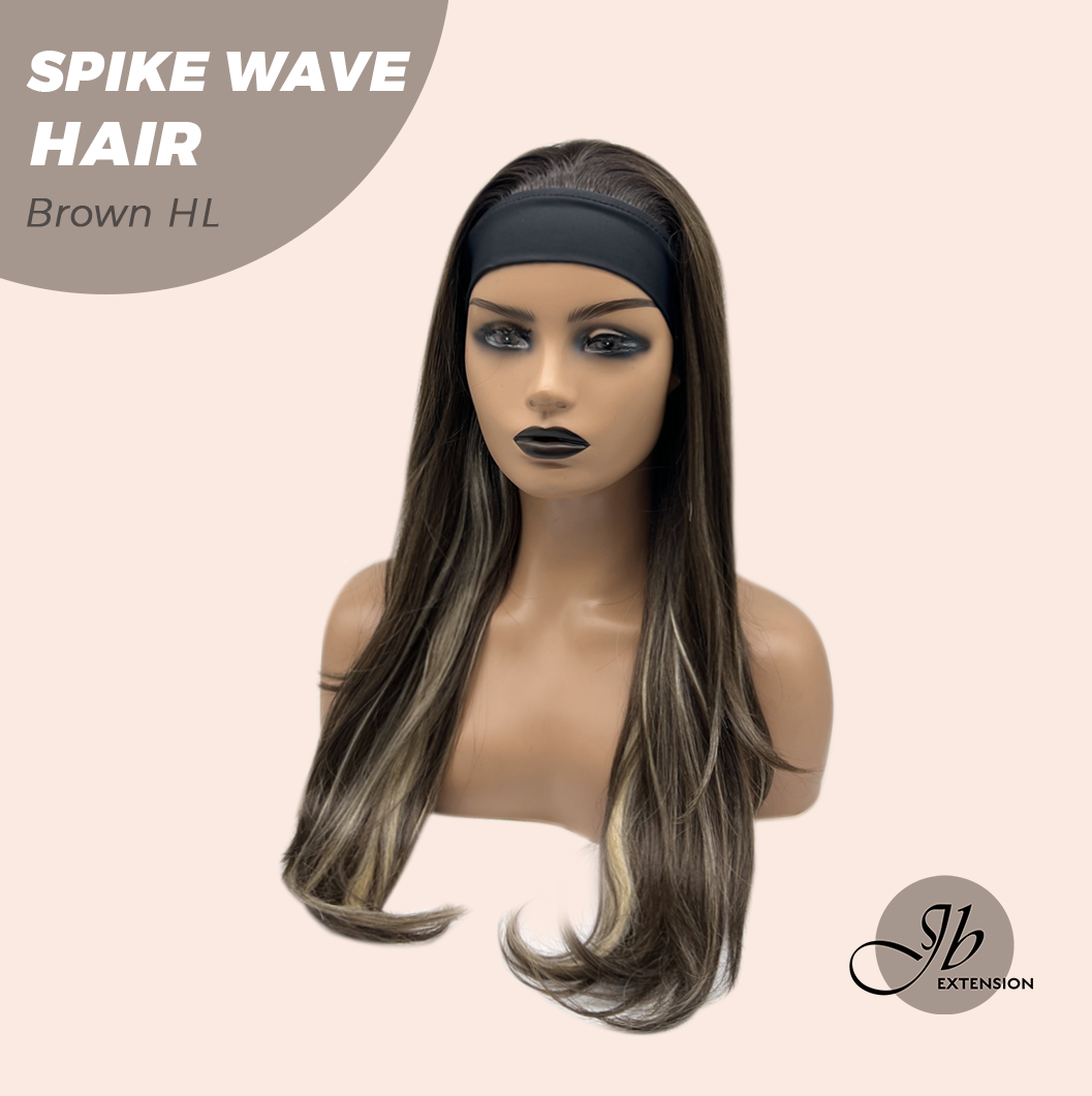 JBEXTENSION 24 Inches Long Curly Hair Brown Highlight Headband Wig SPIKE WAVE HAIR - BROWN HIGHLIGHT