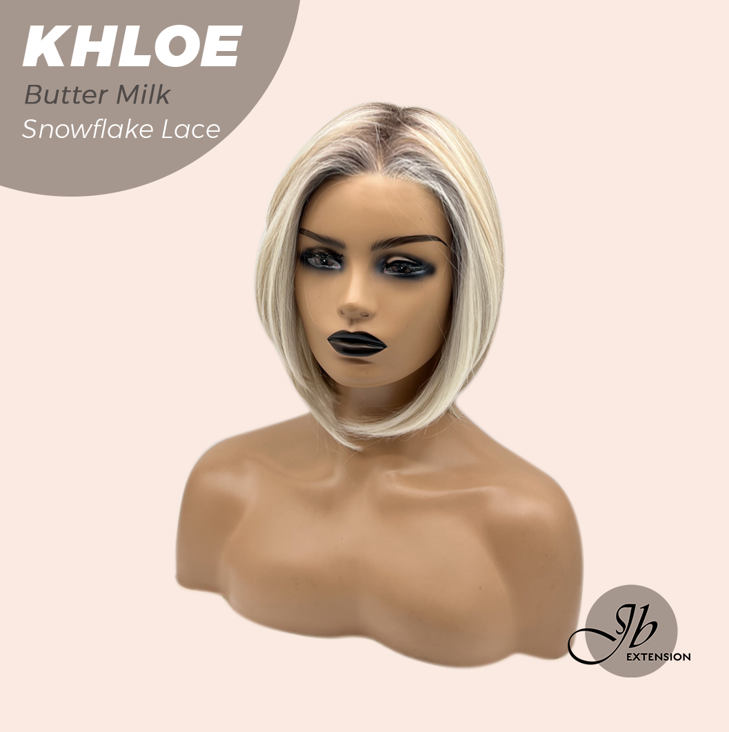 JBEXTENSION 12 Inches Bob Cut Butter Milk Pre-Cut Snowflake Lace Frontlace Glueless Wig KHLOE BUTTER MILK【PERMATEASE】【BENDY EAR TABS】- M/L