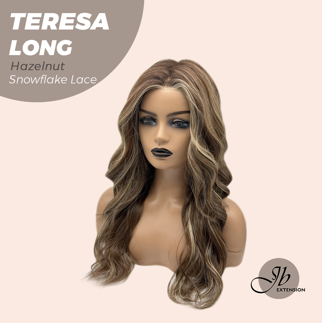 JBEXTENSION 22 Inches Long Hazelnut Pre-Cut Snowflake Lace Frontlace Glueless Wig TERESA LONG HAZELNUT【PERMATEASE】【BENDY EAR TABS】- M/L