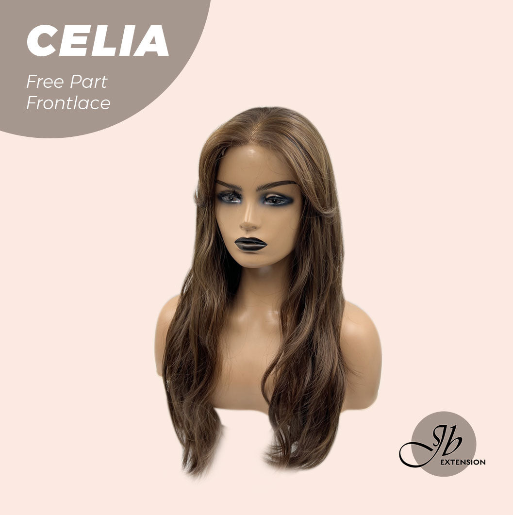 JBEXTENSION 22 Inches Mix Brown Curly Pre-Cut Frontace Wave Glueless Wig CELIA