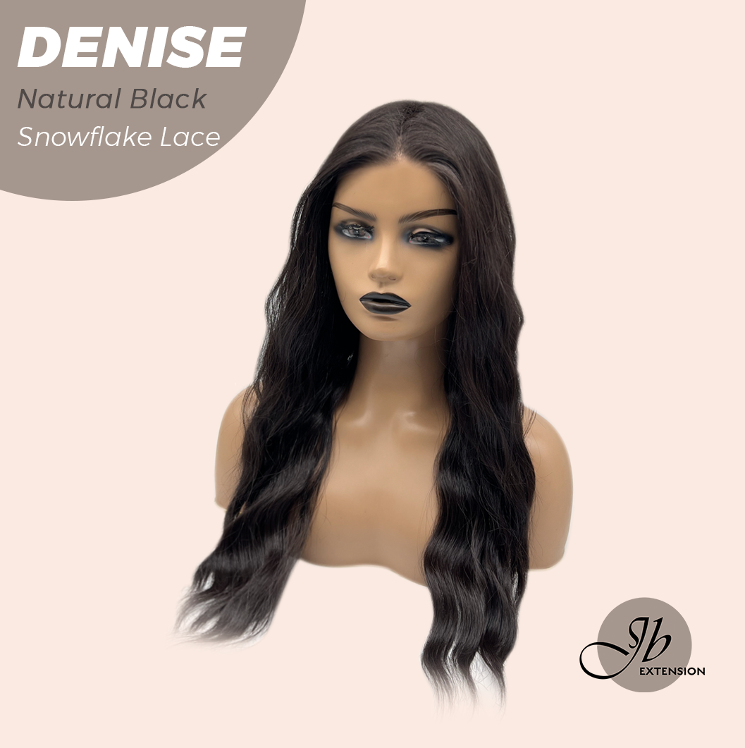 JBEXTENSION 24 Inches Natural Black Wave Pre-Cut Snowflake Lace Frontlace Glueless Wig DENISE NATURAL BLACK【PERMATEASE】【BENDY EAR TABS】- M/L