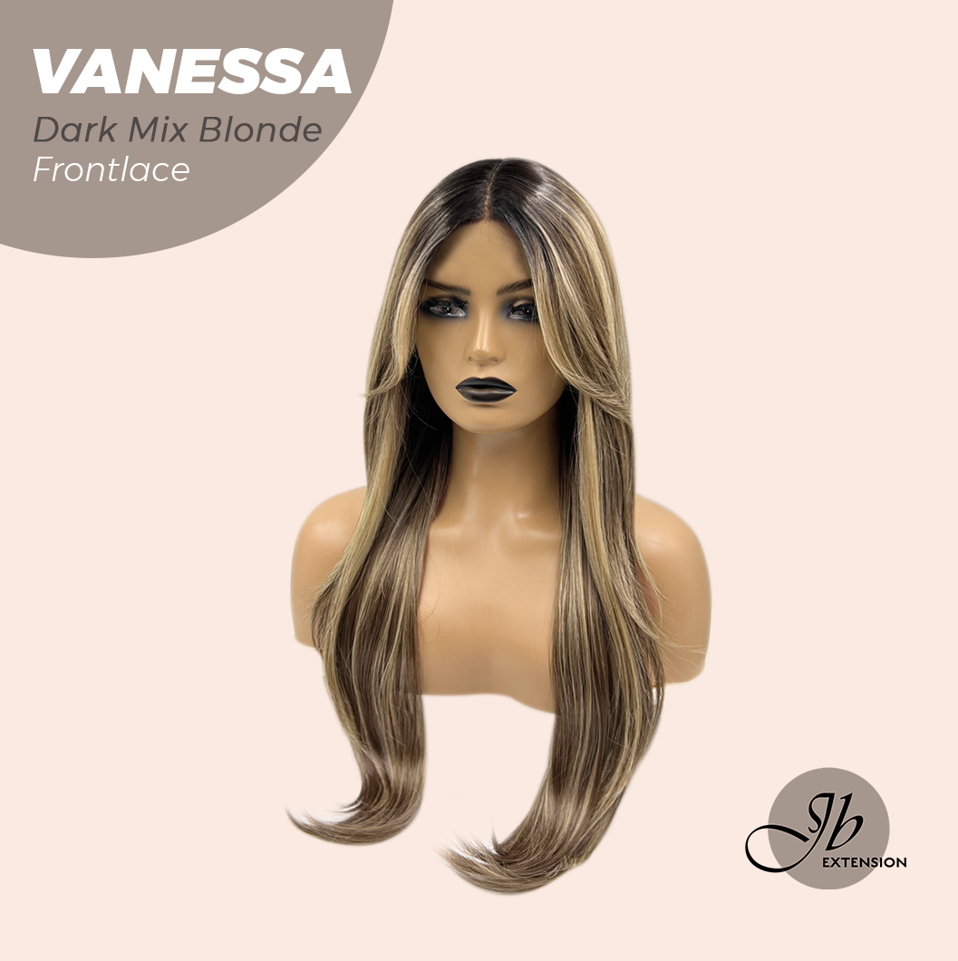 JBEXTENSION 26 Inches Curly Dark Mix Blonde Pre-Cut Frontlace Wig VANESSA DARK MIX BLONDE