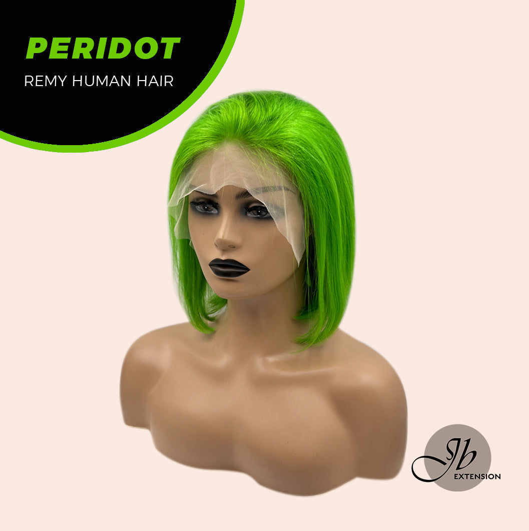 JBEXTENSION GEMSTONE COLLECTION 12 Inches Real Human Hair Light Green Bob Cut Free Parting Wig PERIDOT