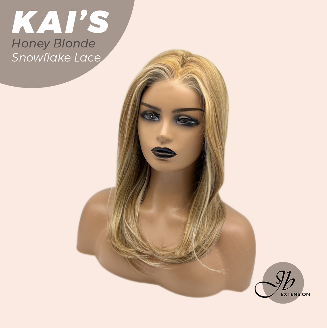 JBEXTENSION 18 Inches Honey Blonde Pre-Cut Snowflake Lace Frontlace Glueless Wig KAI'S HONEY BLONDE【PERMATEASE】【BENDY EAR TABS】