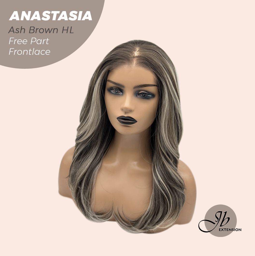 JBEXTENSION 20 Inches Ash Brown Highlight Curly Pre-Cut 13X3 Lace Free Part Frontlace Glueless Wig ANASTASIA ASH BROWN HIGHLIGHT