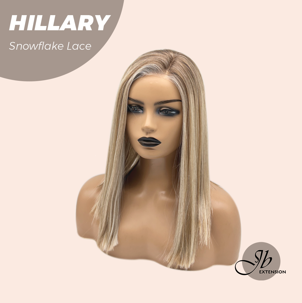 JBEXTENSION 16 Inches Blonde Straight Pre-Cut Side Part Snowflake Lace Frontlace Glueless Wig HILLARY SNOWFLAKE【BENDY EAR TABS】- S/M