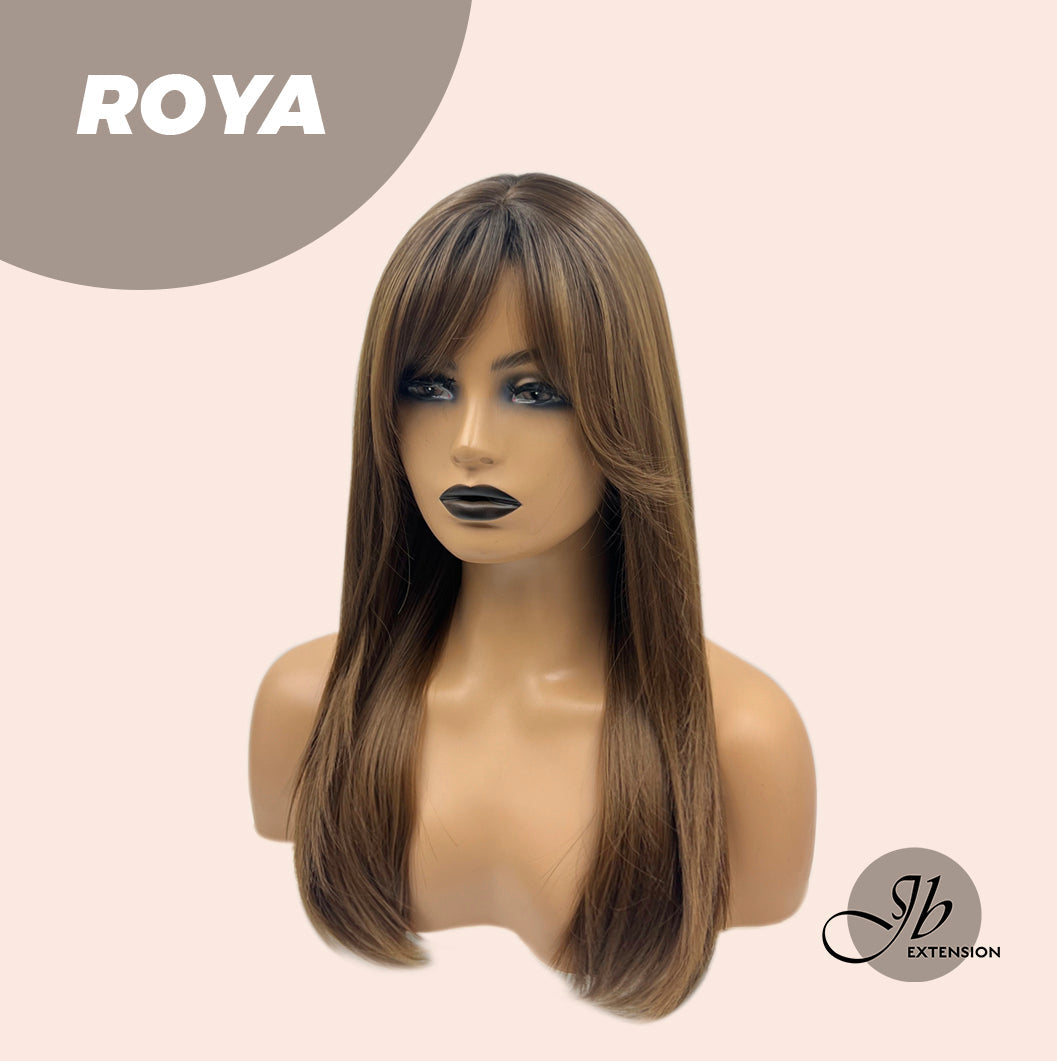 JBEXTENSION 22 Inches Brown With Dark Root With Bangs Wig ROYA
