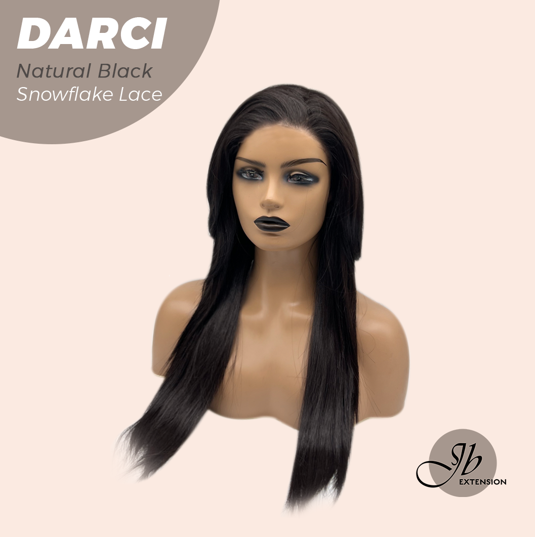 JBEXTENSION 25 Inches Natural Black Pre-Cut Snowflake Lace Frontlace Glueless Wig DARCI NATURAL BLACK【PERMATEASE】【BENDY EAR TABS】