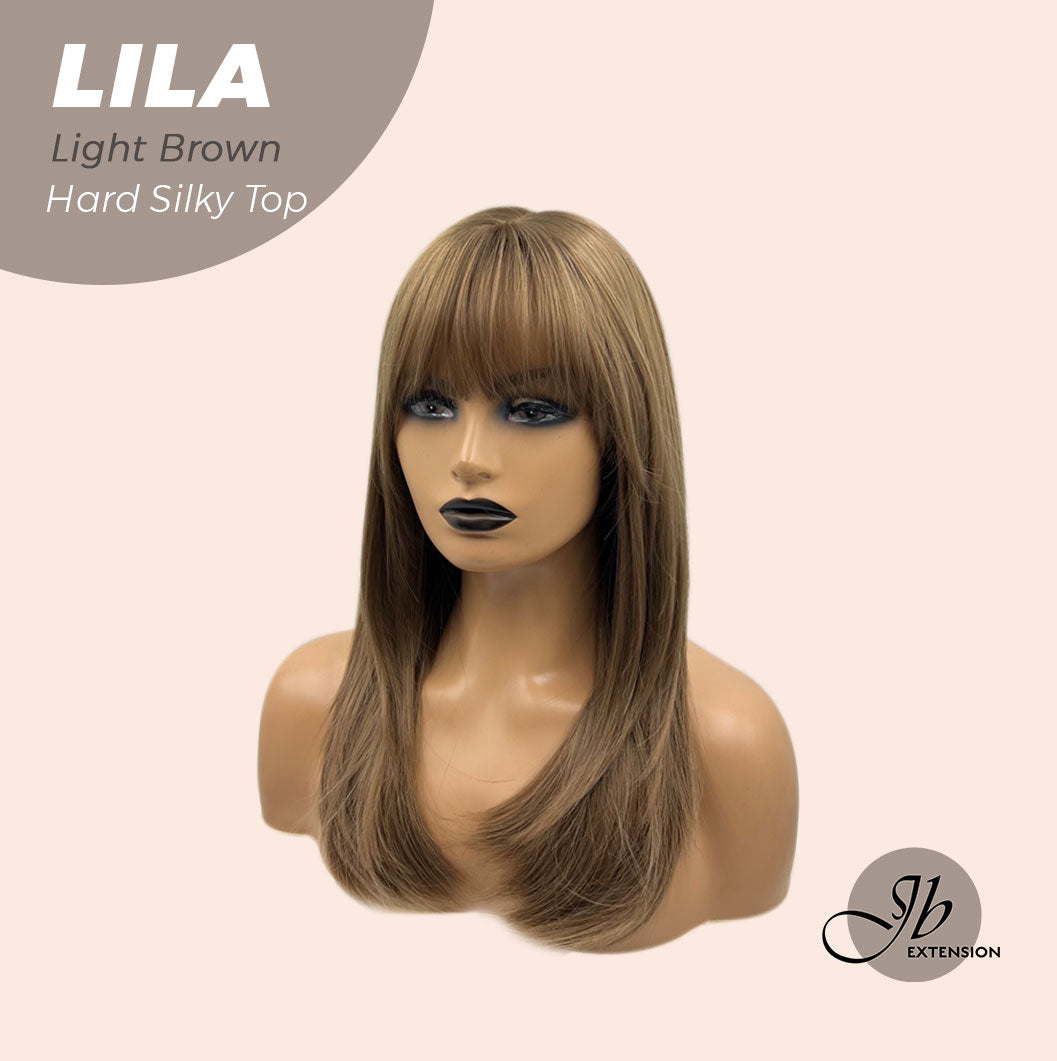JBEXTENSION 20 Inches Scalpiana Light Brown Wolf Cut 3.5X4 Hard Silky Top Natural Scalp Effect Wig With Bangs LILA LIGHT BROWN