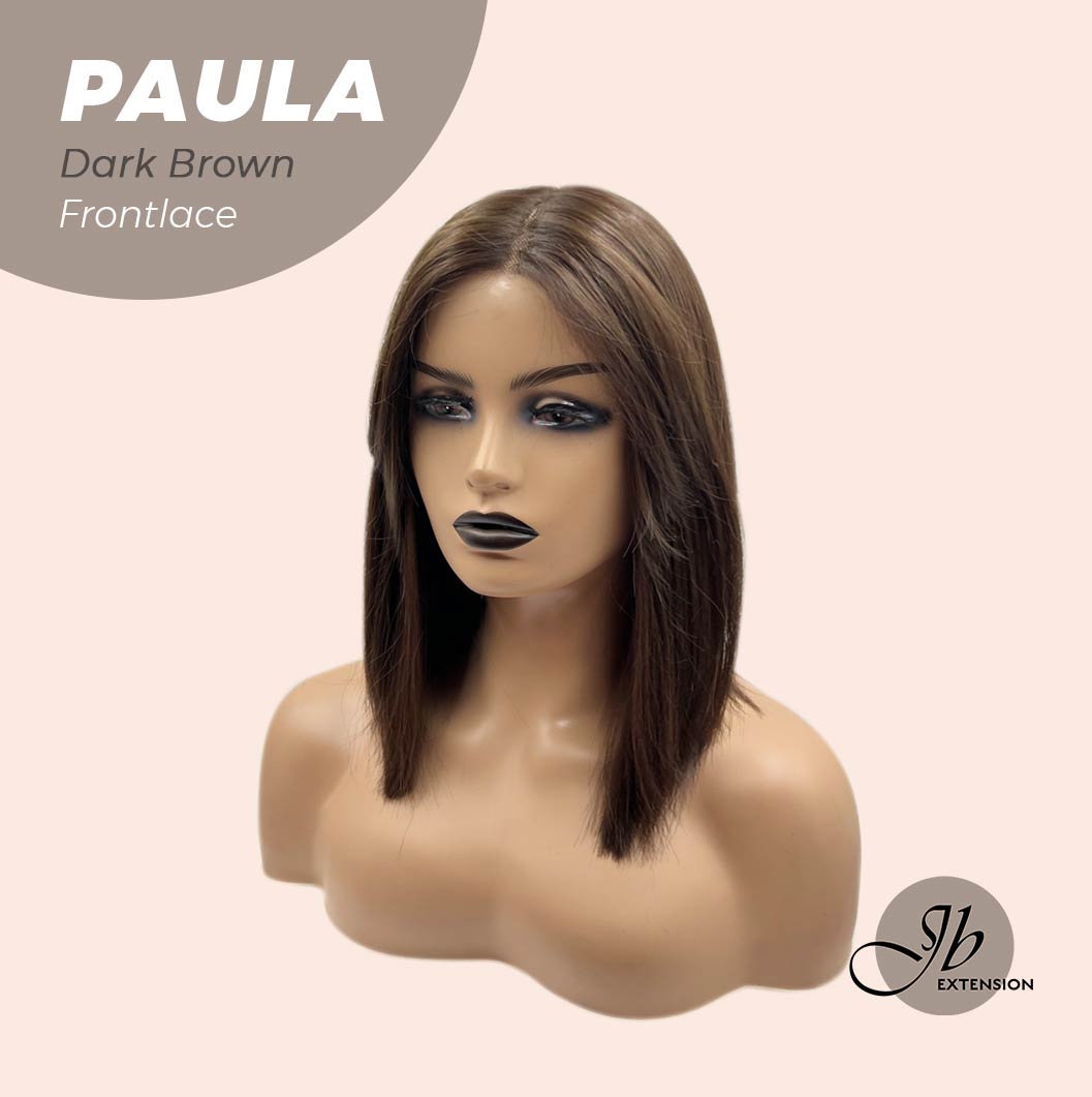 JBEXTENSION 12 Inches Bob Cut Chocolate Brown Straight Pre-Cut Frontlace Glueless Wig PAULA DARK BROWN