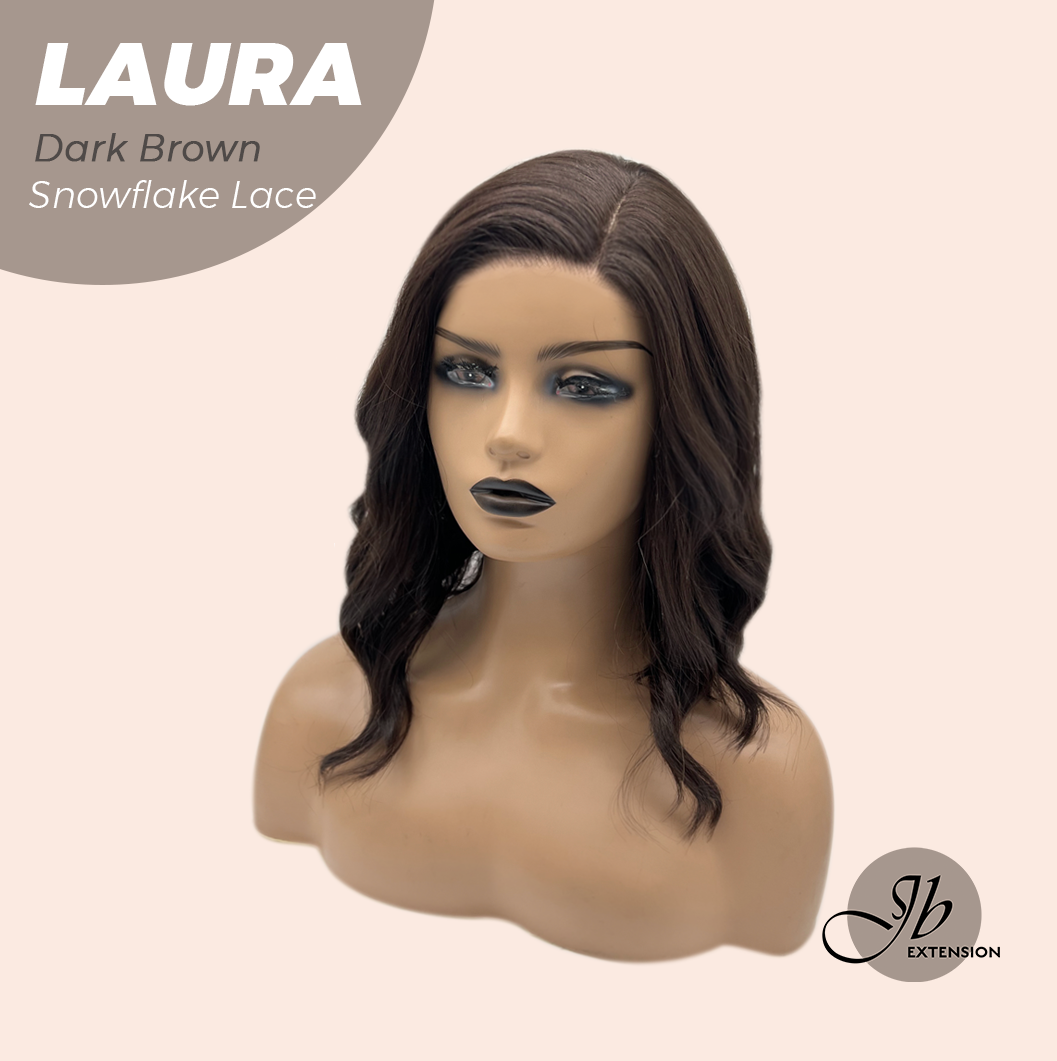 JBEXTENSION 14 Inches Dark Brown Pre-Cut Side Part Snowflake Lace Frontlace Glueless Wig LAURA SNOWFLAKE DARK BROWN【BENDY EAR TABS】- S/M