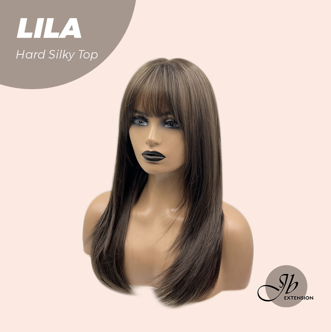 JBEXTENSION 20 Inches Scalpiana Cold Brown Wolf Cut 3.5X4 Hard Silky Top Natural Scalp Effect Wig With Bangs LILA