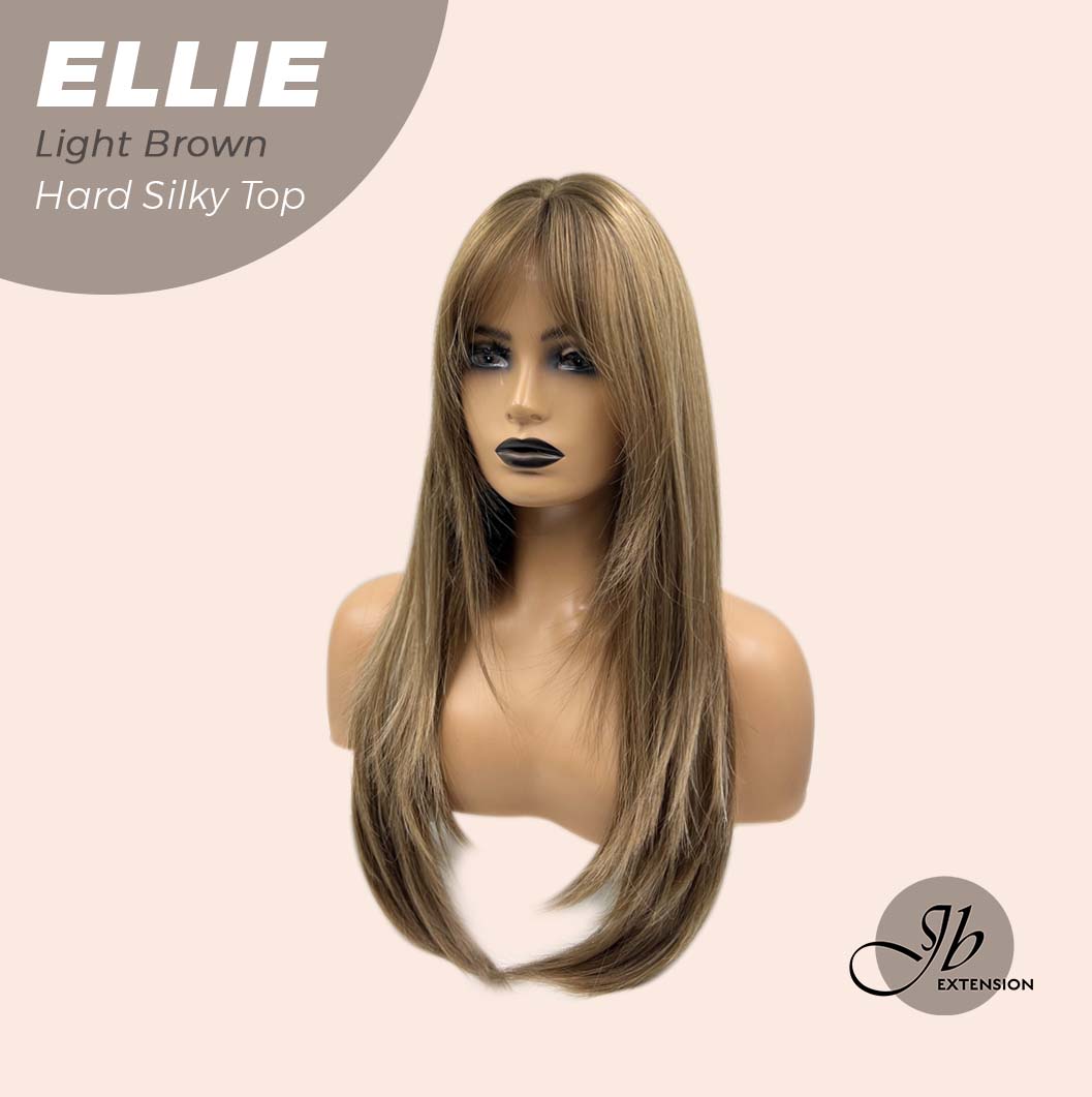 JBEXTENSION 26 Inches Scalpiana Light Brown Wolf Cut 3.5X4 Hard Silky Top Natural Scalp Effect Wig With Bangs ELLIE LIGHT BROWN Silk Top